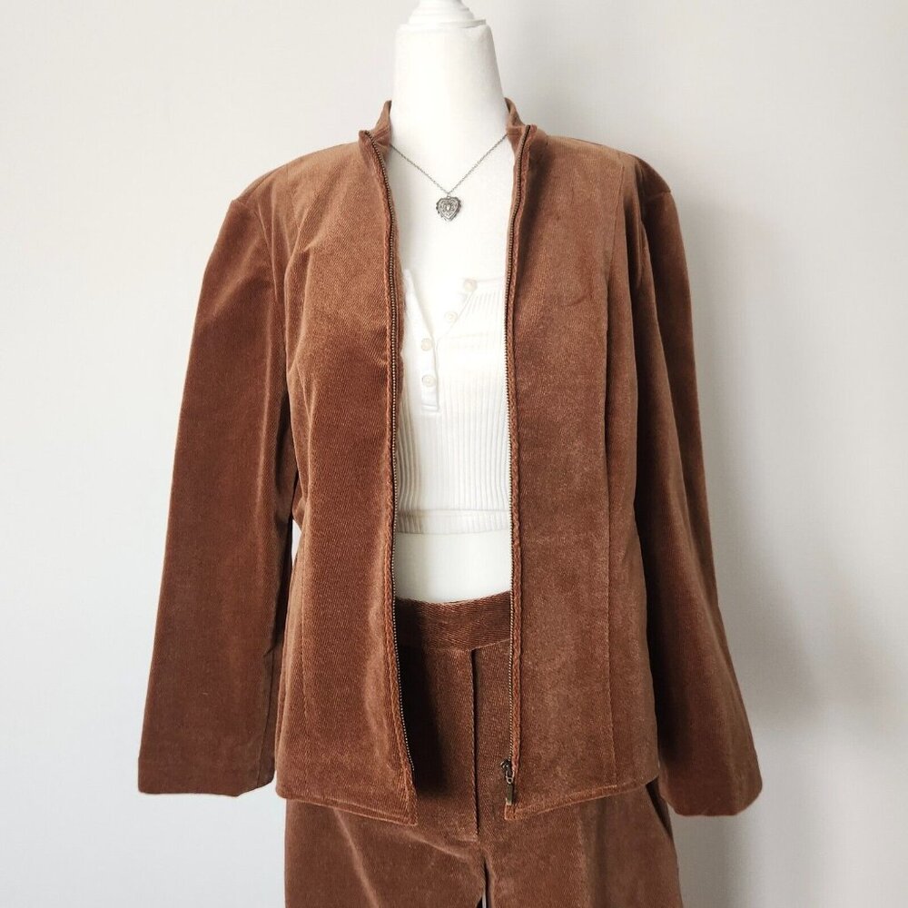Vintage Talbots Corduroy Jacket Pant Set Camel Brown Size 10 Medium‎ Petite Zip